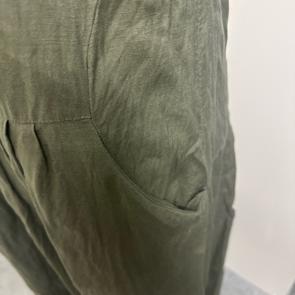 Olive Green Melvin Sleeveless Linen Dress - Picture 2 of 4